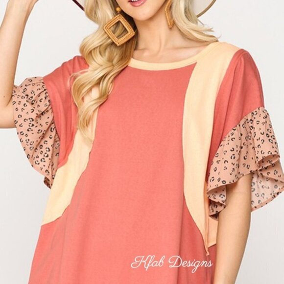 Color Block Print Mixed Tunic Top - Picture 4 of 4